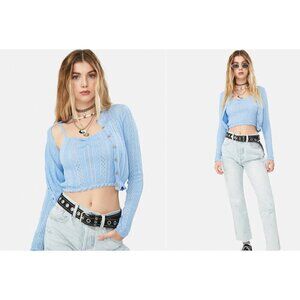 NWT BDG Size S-P Sky Pointelle Cardigan & Cami Twin Set Blue MSRP$59